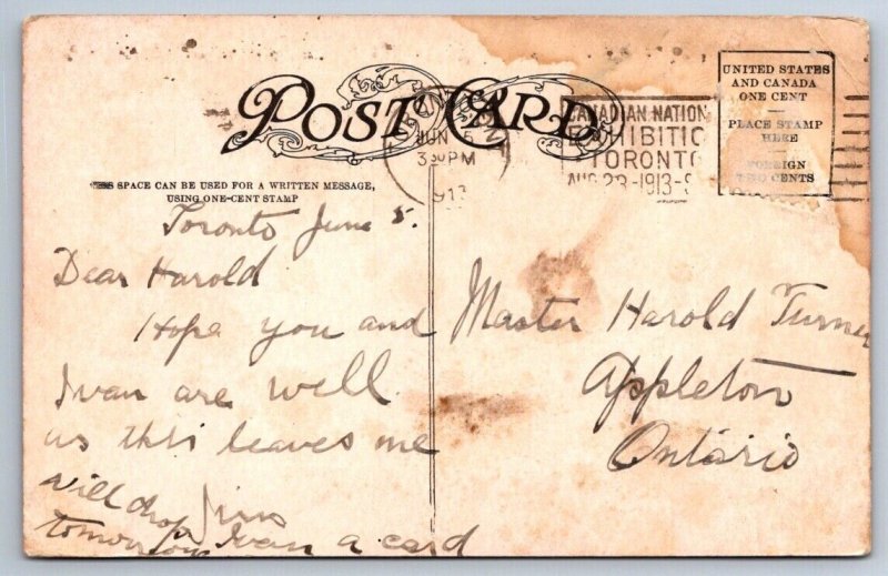 King Edward Hotel Toronto Ont. 1913 Postcard Canadian National Exhibition Cancel