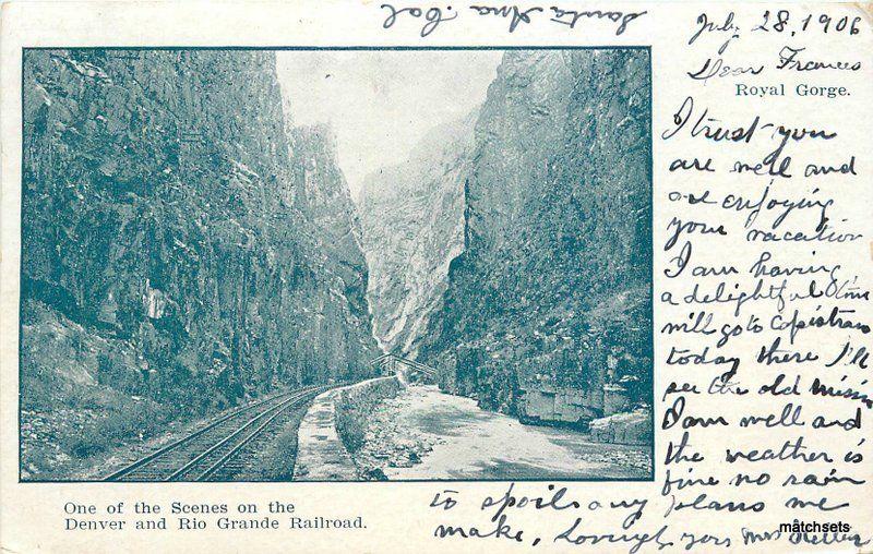 1906 Royal Gorge Denver Rio Grande Railroad Balloon Route postcard 8921