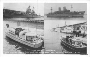 1940s Ship Scenes Broadway Officers Barges SAN DIEGO CA RPPC