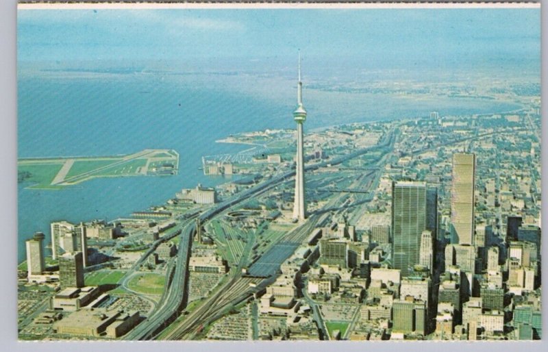 CN Tower, Island Airport, Toronto, Ontario, Vintage Chrome Aerial View Postcard 