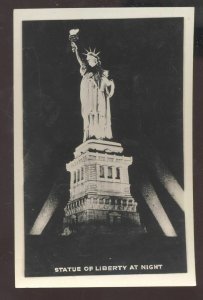 RPPC ELLIS ISLAND NEW YORK CITY STATUE OF LIBERTY AT NIGHT REAL PHOTO POSTCARD