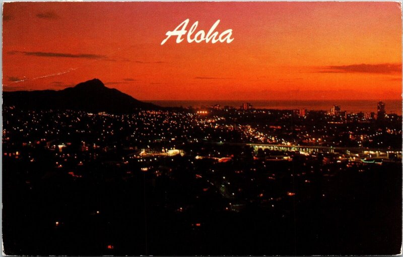 Aloha Sunset Hawaii HI Diamond Head Waikiki Honolulu Postcard PM 6c Stamp WOB 