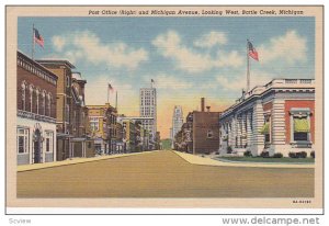 Post Office (Right) And Michigan Avenue, Looking West, BATTLE CREEK, Michigan...