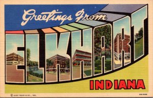 Greetings From Elkhart Indiana Large Letter Linen Curteich