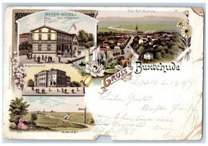 1897 Gruss Aus (Greetings from) Buxtehude Northern Germany Multiview Postcard