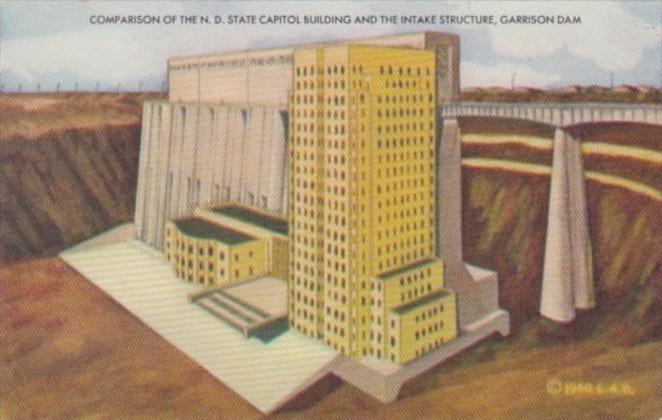 North Dakota Fargo State Capitol Building & Garrison Dam Comparison