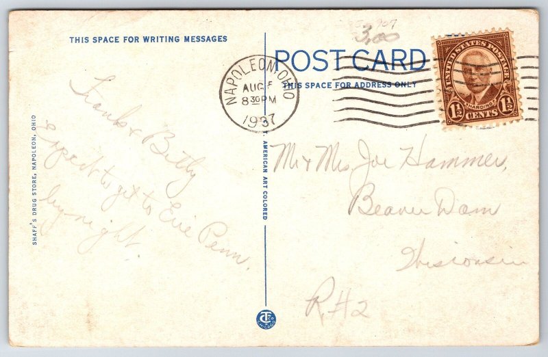 Napolean Ohio~Golf Course Panorama~Sand Traps~1937 Postcard