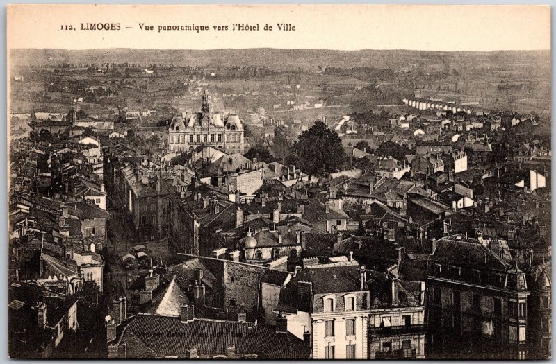 Limoges Vue Panoramique Vers L'Hotel De Ville Aerial View Buildings Postcard