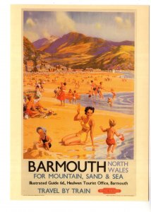 Beach Scene, Barmouth, North Wales, Travel By Train, Railway Advertising