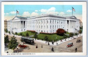 1920's US PATENT OFFICE BUILDING TROLLEY CARS & TRACKS WASHINGTON DC POSTCARD