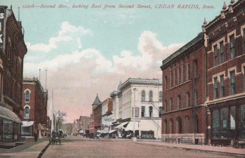 Postcard Second Ave Looking East From Second Street Cedar Rapids Iowa IA