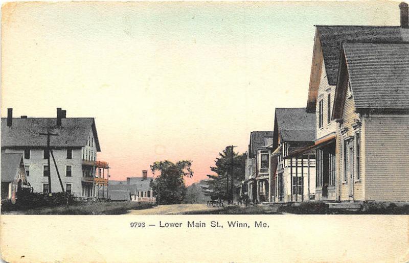 Winn ME Lower Main Street Store Fronts Postcard