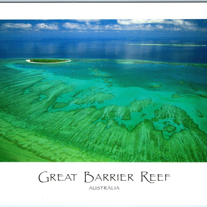 c1990s Australia Great Barrier Reef Aerial Coral Cay Lagoon Azure Chrome Lg M28