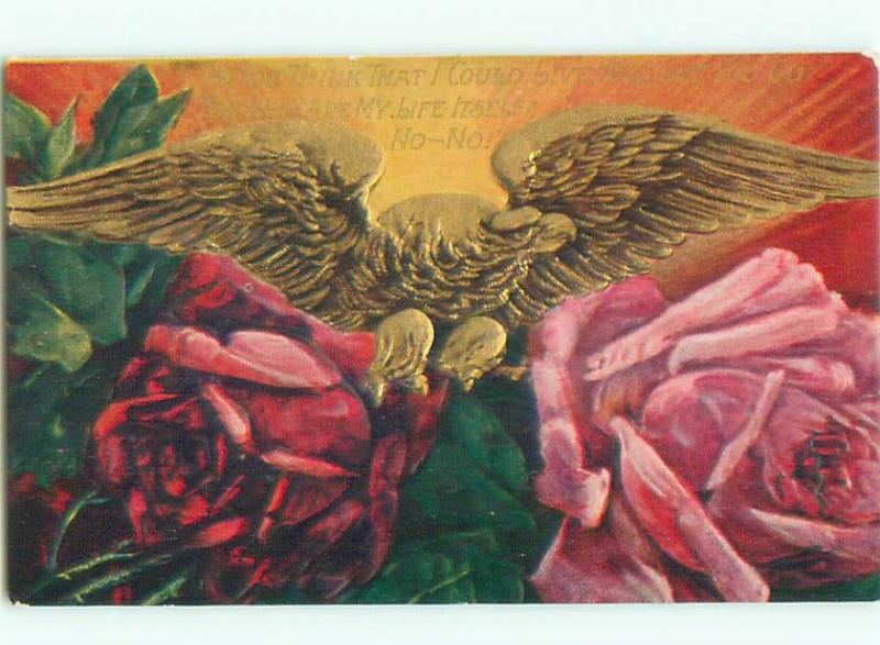 Pre-Linen Patriotic GOLDEN EAGLE WITH FLOWERS AC0737