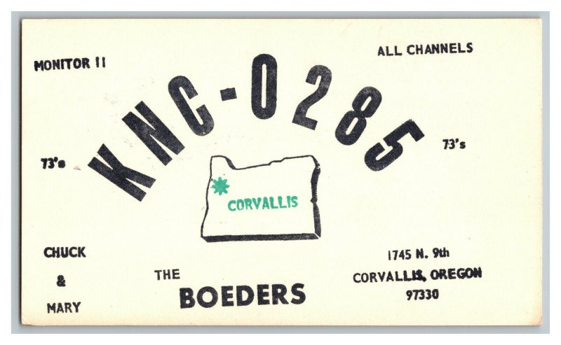 Postcard QSL Radio Card From Corvallis Oregon KNC-0285