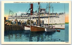 M-87560 Steamboat Martha's Vineyard & Fishing Smacks At Pier Woods Hole MA