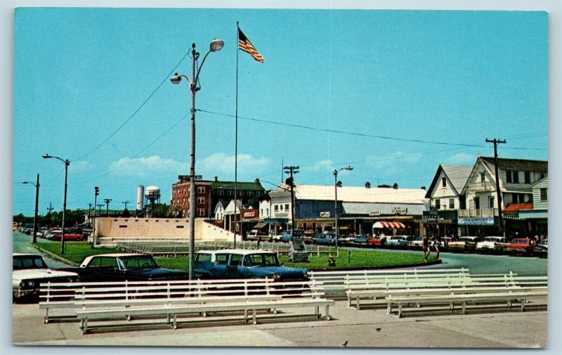 Postcard DE Rehoboth Beach c1960s Street View Rehoboth Avenue West Old Cars M04