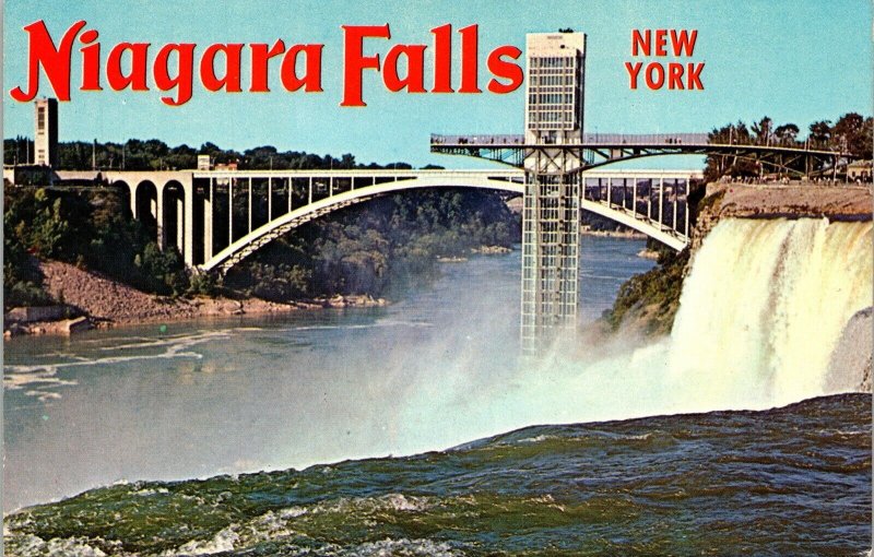 Niagara Falls New York Ontario Canada Prospect Point Rainbow Bridge Postcard VTG 