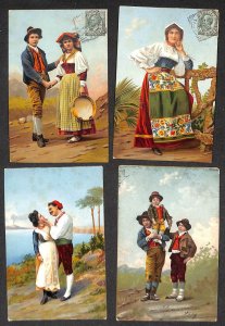 Italian types folk costumes lot of 4 vintage Stengel & Co. quality postcards