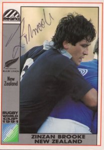 Zinzan Brooke New Zealand Hand Signed Rugby 1991 World Cup Card Photo