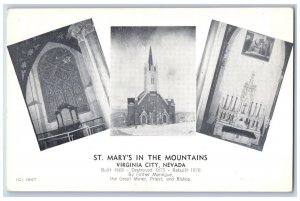 Virginia City Nevada Postcard St. Mary's Mountains Church Chapel c1940 Vintage