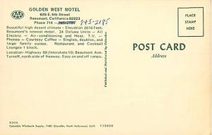 Golden West Motel Beaumont California CA Chrome Postcard