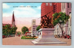 Milwaukee, WI-Wisconsin, Soldiers' Monument, Linen c1939 Postcard