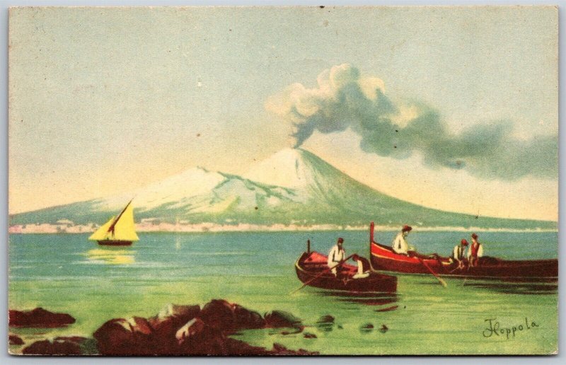 Mount Vesuvius Volcano Snow Italy Napoli Vesuvio Artist Signed 1910s Postcard