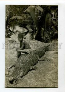 3151560 INDONESIA Borneo ETHIK Boy CROCODILE Vintage photo PC