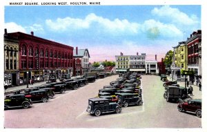 Houlton, Maine - Cars parked at Market Square - in the 1920s