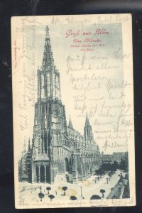 1901 GRUSS AUD ULM GERMANY DAS MINSTER VINTAGE POSTCARD NICE STAMP