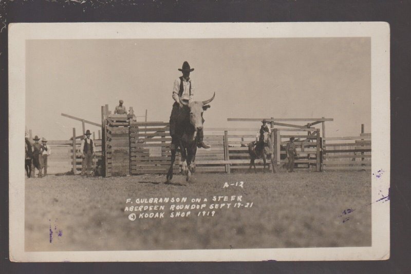 Aberdeen SOUTH DAKOTA RPPC 1919 RODEO Roundup STEER RIDING Cowboy WILD WEST KB United States