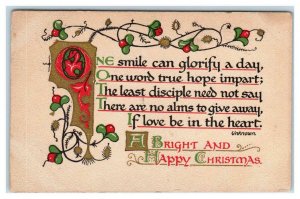 ARTS & CRAFTS Christmas Greeting: ONE SMILE Can Glorify a Day  1912  Postcard