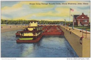 Illinois Joliet Barges Going Through Brandon Locks Illinois Waterway Curteich