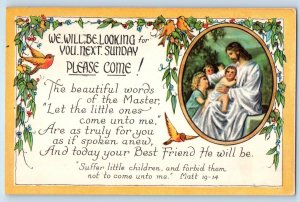 Religious Postcard Jesus Christ And Children Birds Holly Berries Portland OR