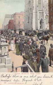Crowd Horse Carriages Fifth Avenue New York City pm 1907 UDB
