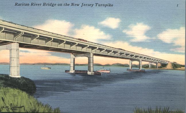 Raritan River Bridge on NJ New Jersey Turnpike Highway Linen