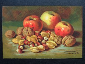 Fruit Berries & Nuts Study APPLES & NUTS Artist Mario Somasca c1910 Postcard