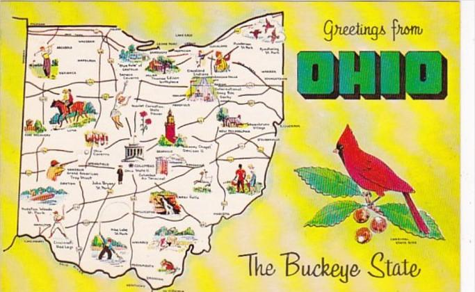 Greetings From Ohio The Buckeye State With Map