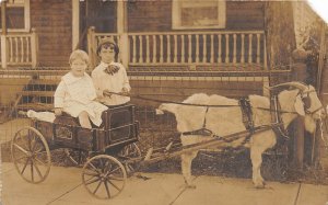 H79/ Interesting RPPC Postcard c1910 Goat Cart Kids Home Wagon 2