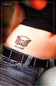 Advertising Kilo Kai Spiced Rum Tatoo On Girl's Stomach