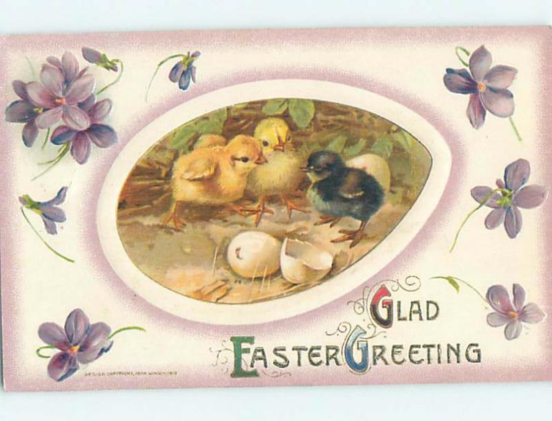 Pre-Linen easter RARE BLACK CHICK BESIDE YELLOW CHICKS HL0770