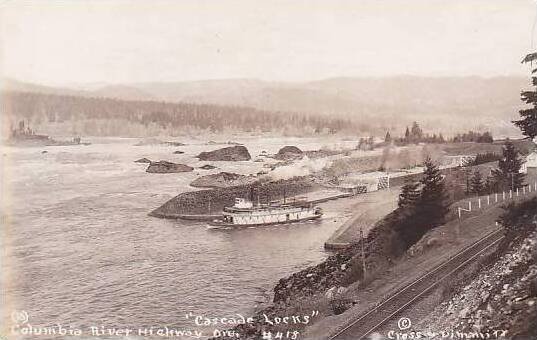 Oregon Columbia River Highway Cascade Locks Real Photo RPPC