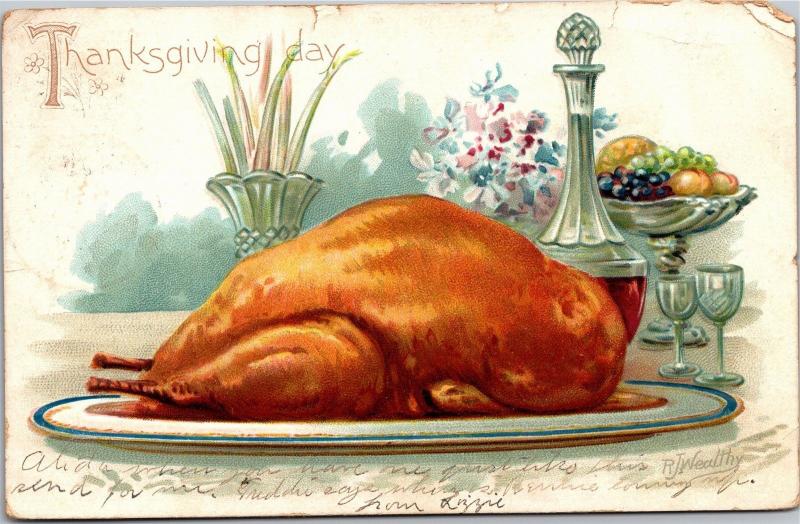 Tucks Postcard Thanksgiving Day Series Roast Turkey Wine c1906 RJ Wealthy