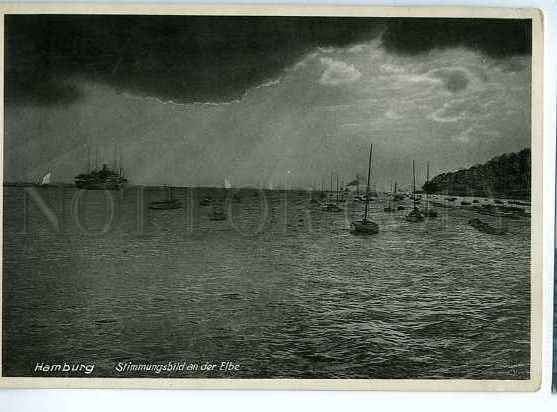 128876 Germany HAMBURG Mood on Elbe River ships Vintage PC