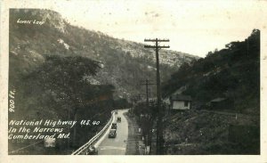 Cumberland Maryland Highway Narrows Autos 1940s RPPC Photo Postcard 21-9046