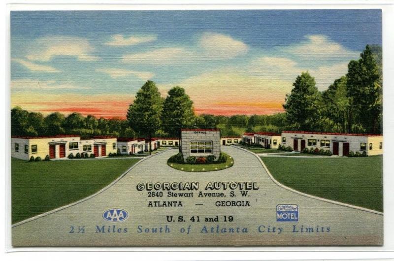 Georgian Autotel Motel Atlanta Georgia Curt Teich Sample linen postcard