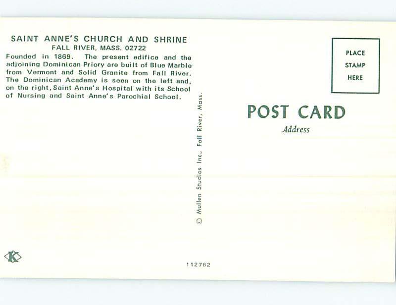 Unused Pre-1980 CHURCH SCENE Fall River Massachusetts MA L3708