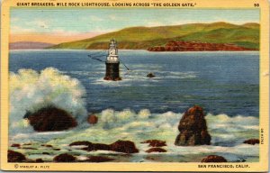 Vtg Giant Breakers Mile Rock Lighthouse San Fransico California CA Postcard