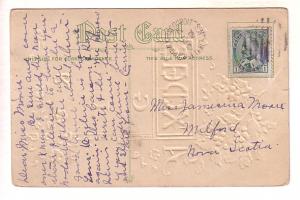 Christmas Greetings, Holly with Berries, Used 1910 Split Ring Cancel Nova Scotia